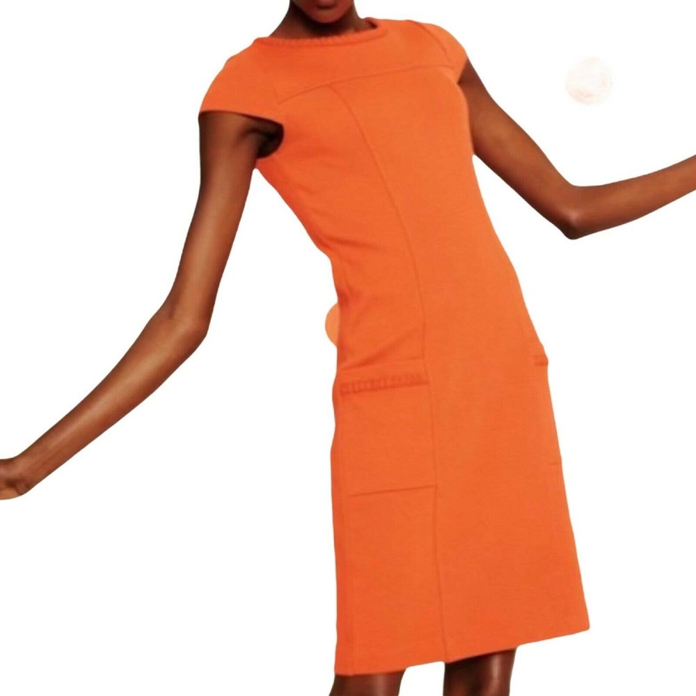 Boden Orange Shift Dress Pocket Front Button Back Workwear Career Business